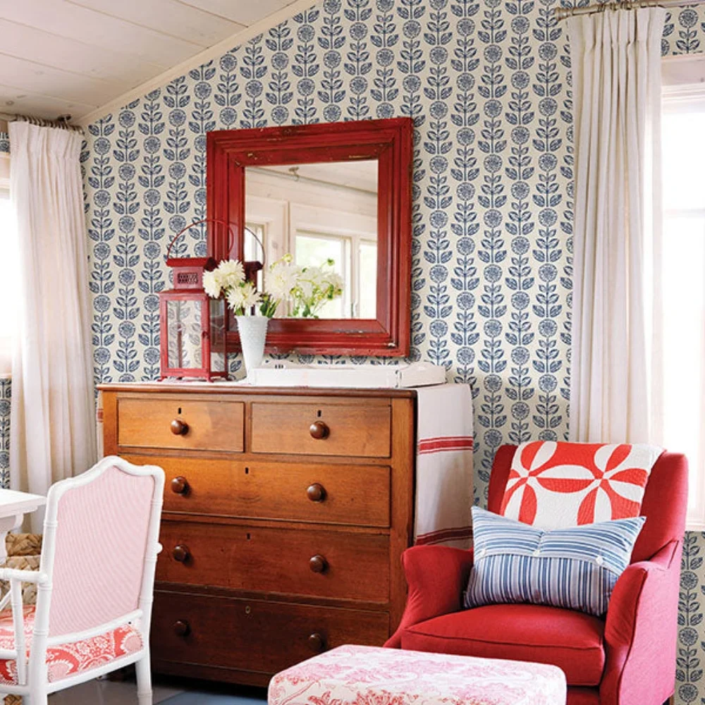 Wallpaper Dolly Navy Floral Farmhouse